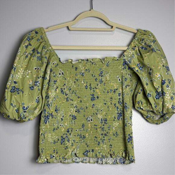 INC International Concepts Smocked Balloon Sleeved Floral Cottage Top, Size: M - Picture 1 of 6